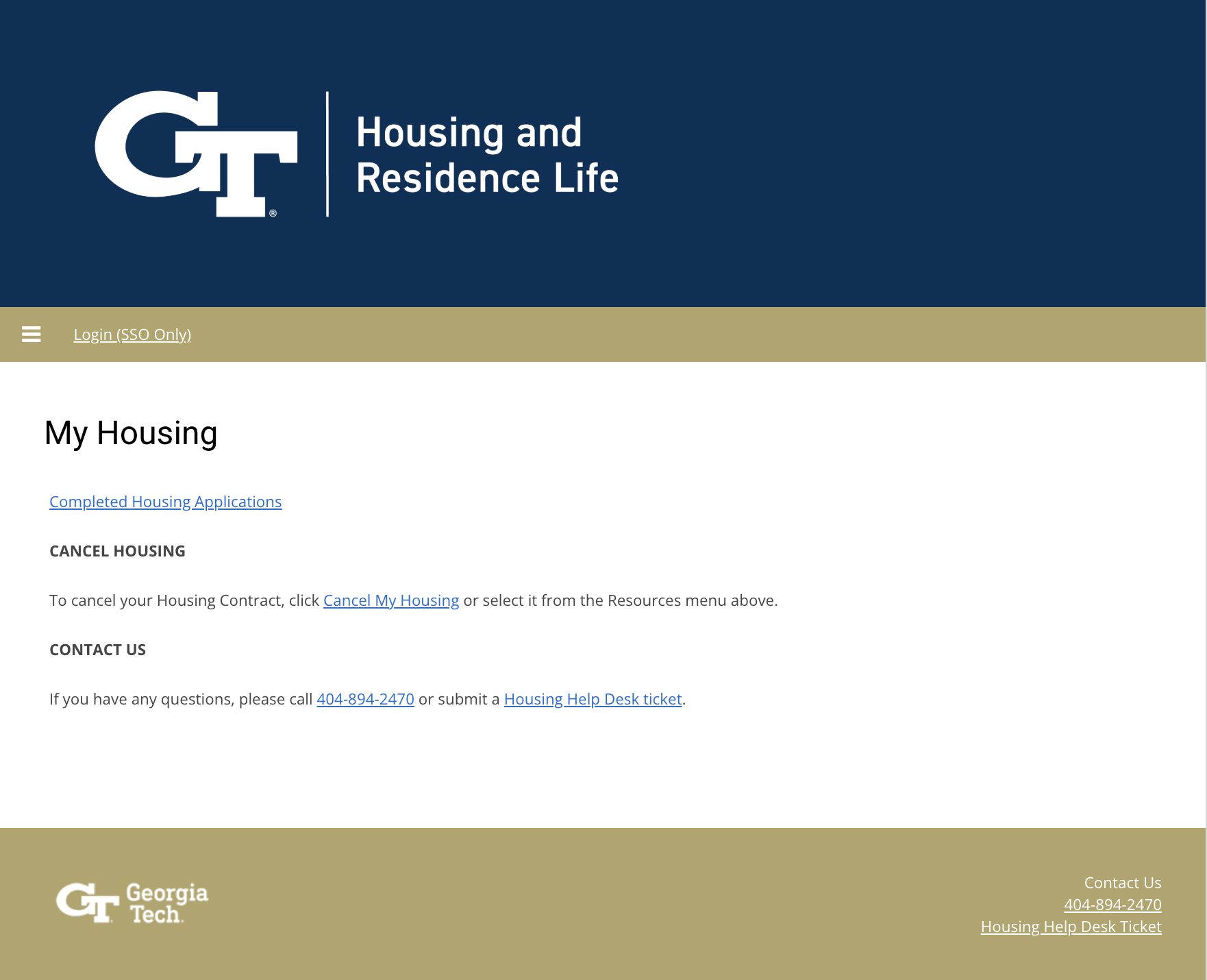 housing portal page at Georgia Tech